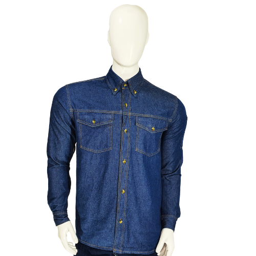 Camisa en indigo manga larga hombre